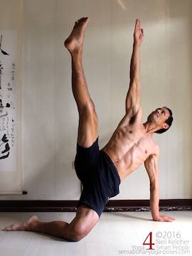 Side plank variations, knee bent, elbow straight, top knee lifted and straight, neil keleher, sensational yoga poses.