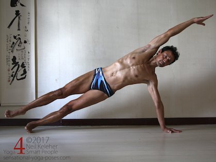 Leg strengthening exercises, side plank using the bottom leg.. Neil Keleher. Sensational Yoga Poses.