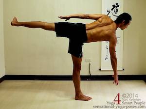 side balance pose is like half moon pose but with hand lifted. Neil Keleher. Sensational Yoga Poses.