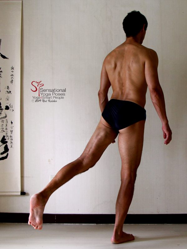 Standing hip extension, leg extended. Neil Keleher, Sensational Yoga Poses.