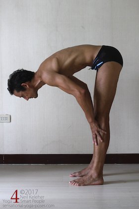 Surya namaskar steps, bend forwards. Neil Keleher. Sensational Yoga Poses.
