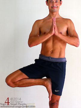 yoga tree pose with both sides of the hips reasonably level and the foot high up on the inner thigh. Neil Keleher, sensational yoga poses.