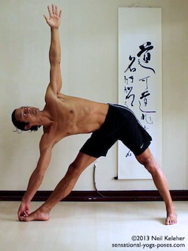 ashtanga yoga poses, standing yoga poses, utthitta trikonasana, triangle yoga pose right side