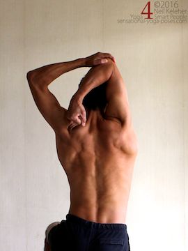 Arm overhead shoulder stretch, triceps stretch,  neil keleher, sensational yoga poses.