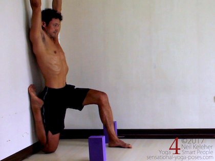 Hip flexor stretches: Quad and hip flexor stretch with shin against a wall, Neil Keleher, Sensational Yoga Poses.