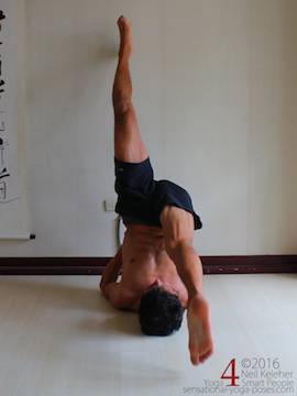 Supine Yoga poses, supine splits using a wall, neil keleher, sensational yoga poses.