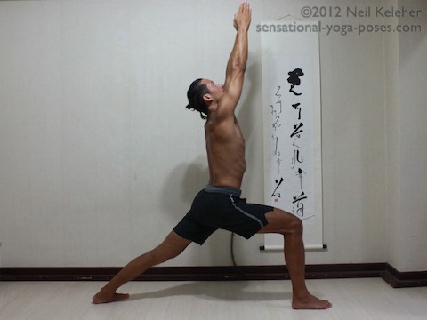 warrior 1 yoga pose, asthanga yoga pose right side