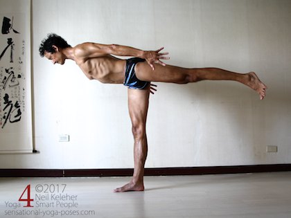 Warrior 3 with lifted leg reaching back. Neil Keleher. Sensational Yoga Poses.